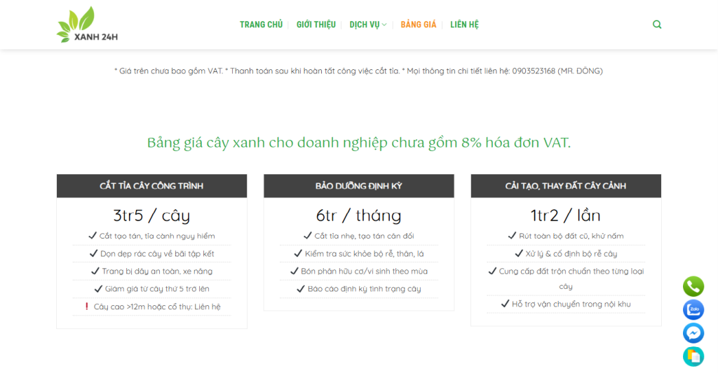 Giá Dịch Vụ Cắt Tỉa Cây Tại Xanh 24H